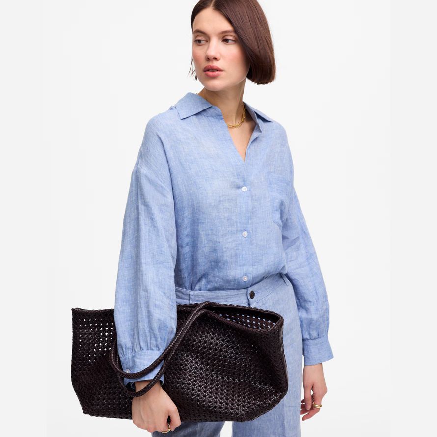 madewell den handvävda sockerrör dam tote väska choklad
