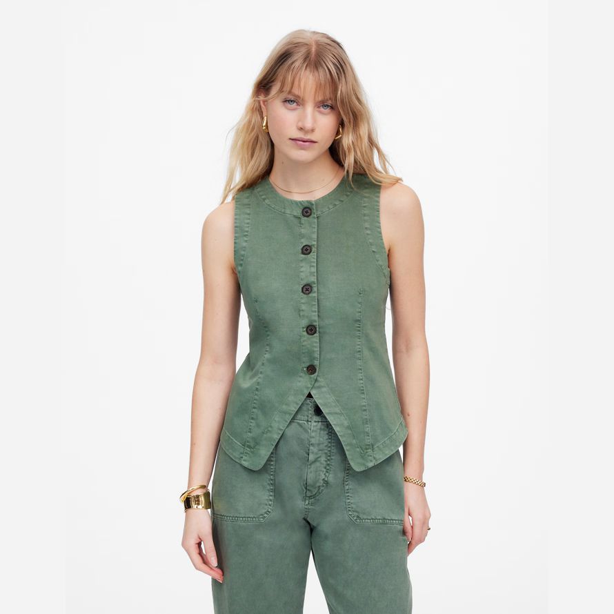 gröna madewell twill crewneck dam väst