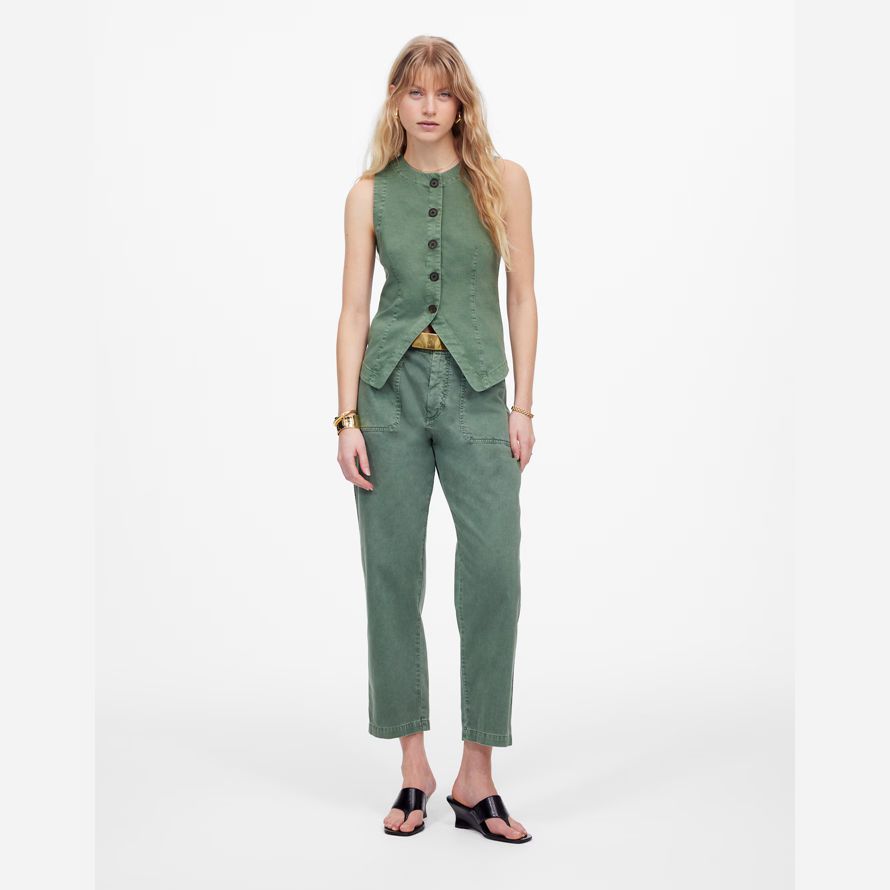 gröna madewell twill crewneck dam väst